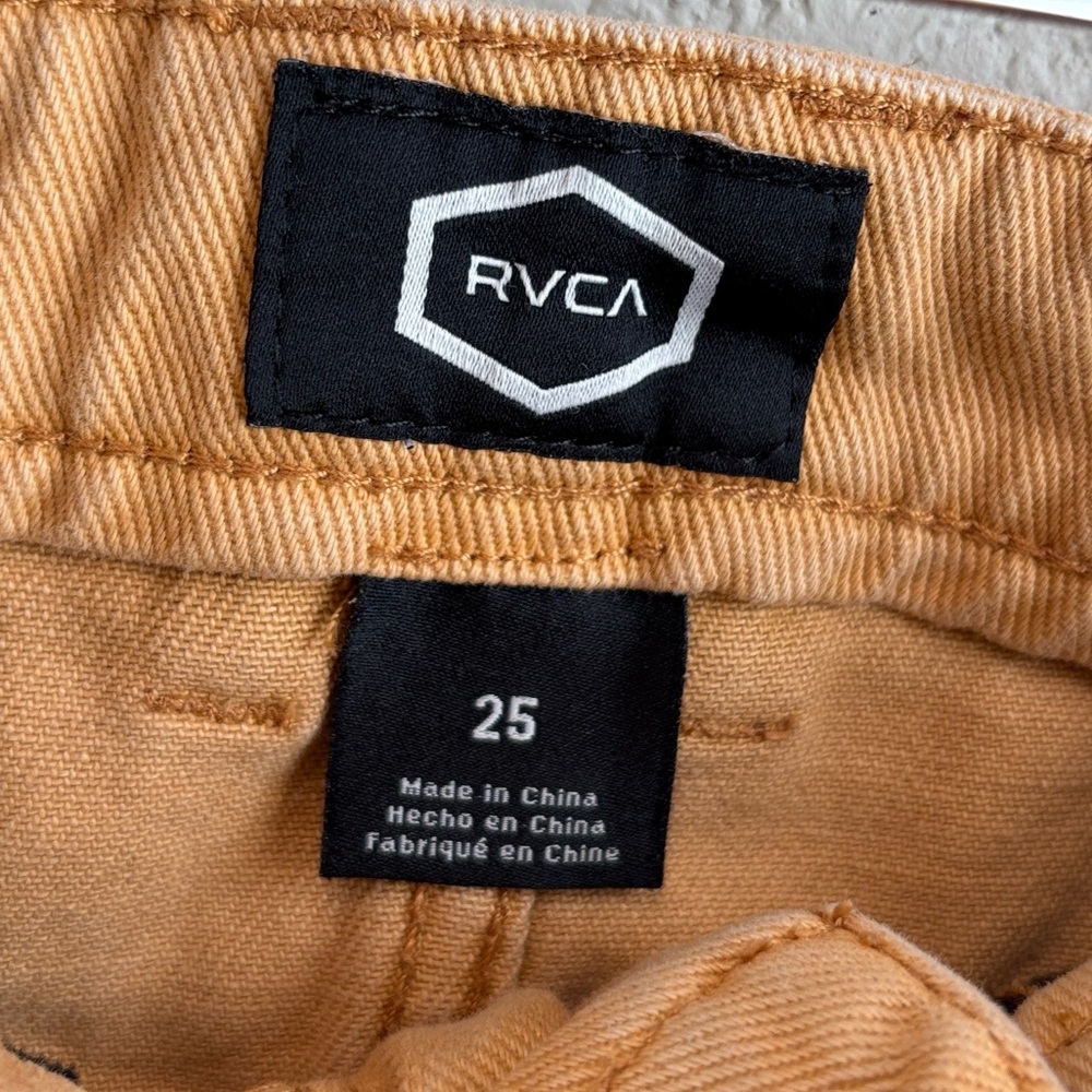 RVCA Rowdy Mini Skirt High Rise and Raw Hem Mustard Yellow Gold Size 25 - Picture 3 of 8